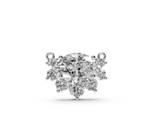Oval Diamond Cluster Pendant with Prong Setting Silver