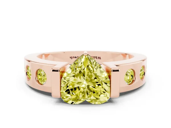 Fancy Yellow Heart Cut Brilliant Channel-Set Diamond Ring with Bezel Prong Setting Rose gold