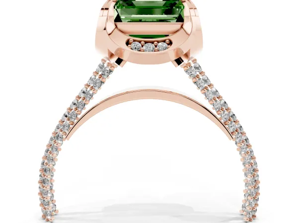 Fancy Green Asscher Cut Solitaire Pave Split Shank Ring with Four-Prong Setting Rose gold