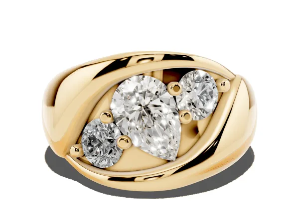 Channel Set Pear Cut Diamond Crossover Band Yellow gold