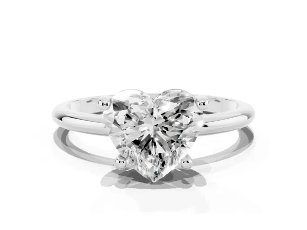 Heart Cut Solitaire Diamond Ring with 4-Prong Setting on a Classic Band Platinum
