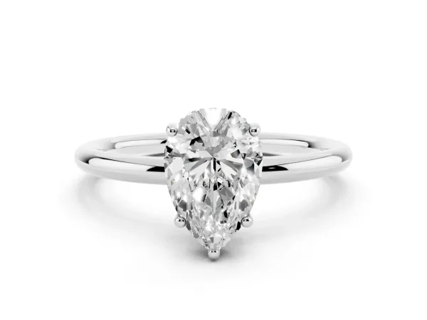 Pear Cut Solitaire Diamond Ring with a Classic Band and Four-Prong Setting White gold