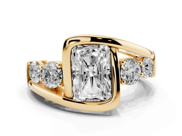 Bezel Set Radiant Cut Diamond Bypass Ring with Round Accents Yellow gold