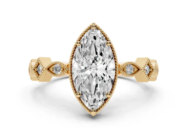 Marquise Cut Milgrain Marquise Diamond Twist Band Ring Yellow gold