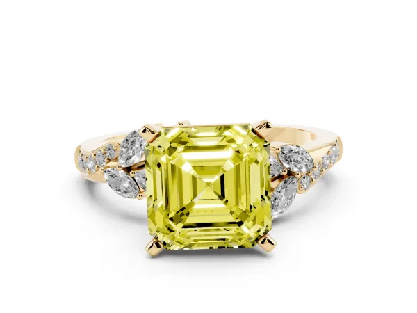 Fancy Yellow Asscher Cut Solitaire Marquise Twist Band with Six-Prong Setting Yellow gold