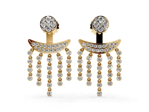 Round Diamond Chandelier Drop Earrings with Round Diamond Accents Yellow gold