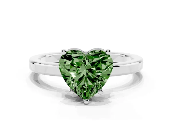 Fancy Green Heart Cut Cut Solitaire Engagement Ring with Four-Prong Setting on a Classic Band Platinum