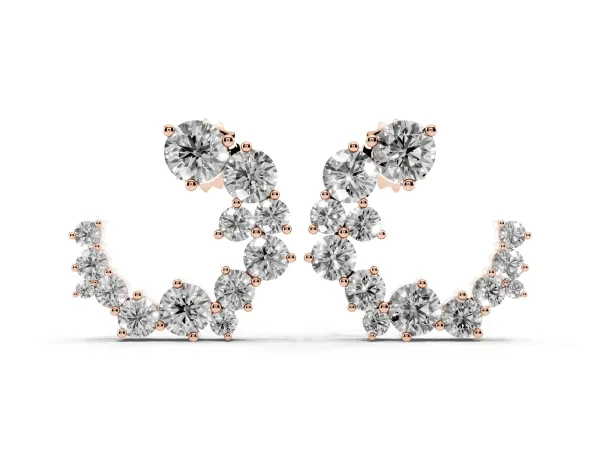 Round Diamond Hydrangea Bouquet Open Hoop Earrings Rose gold