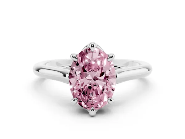 Fancy Pink Oval Cut Solitaire Engagement Ring with Six-Prong Setting and Classic Band Platinum