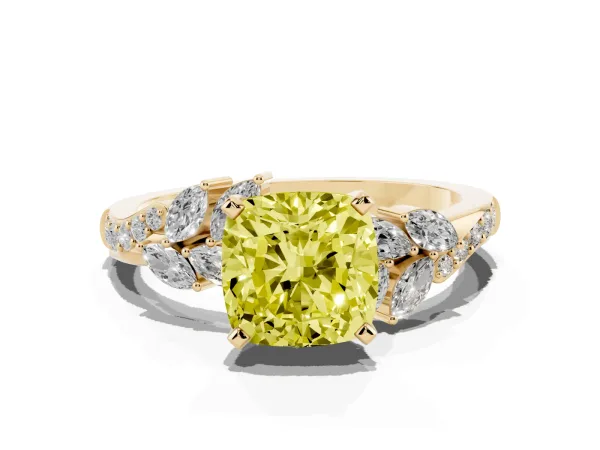 Fancy Yellow Cushion Cut Solitaire Marquise Twist Band with Six-Prong Setting Yellow gold