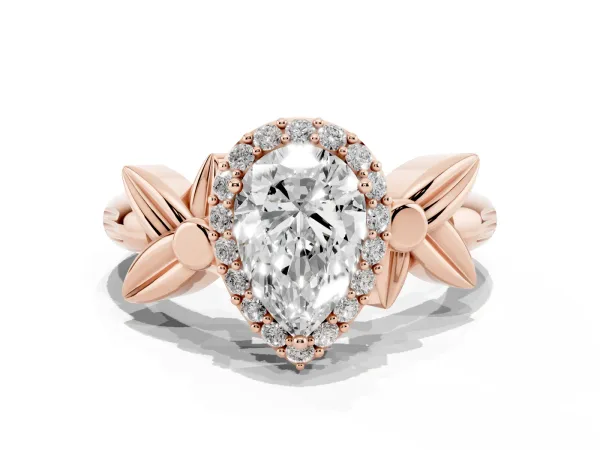 Pear Cut Halo Diamond Floral Band with Four-Prong Setting Rose gold