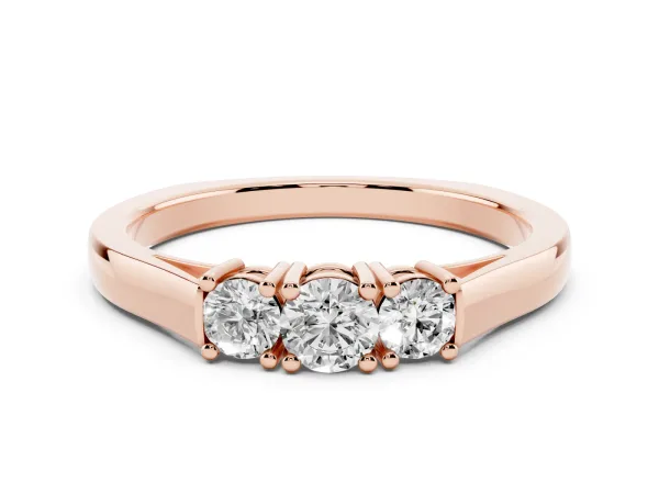 Three-Stone Round Cut Diamond Channel Set Band with Prong Setting Rose gold