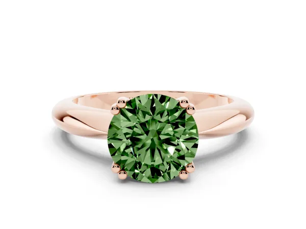Fancy Green Round Cut Cut Solitaire Engagement Ring with Tapered Band and Four-Prong Setting Rose gold
