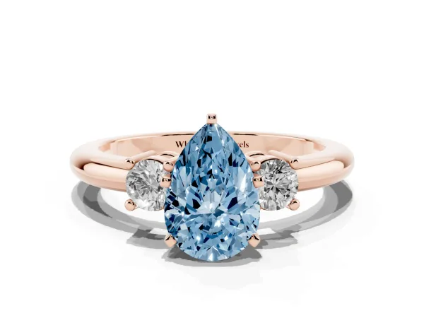 Fancy Blue Three-Stone Pear Cut Cut Diamond Solitaire with Prong Setting and Classic Band Rose gold