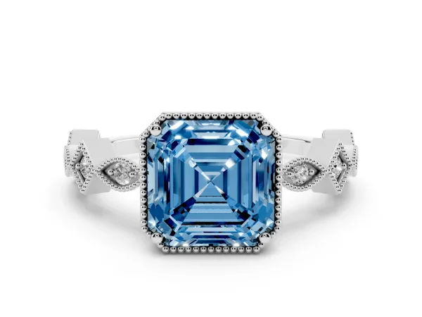 Fancy Blue Asscher Cut Milgrain Marquise Diamond Twist Band Ring Platinum
