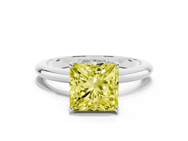 Fancy Yellow Princess Cut Brilliant Solitaire Engagement Ring with Six-Prong Setting and Classic Band White gold
