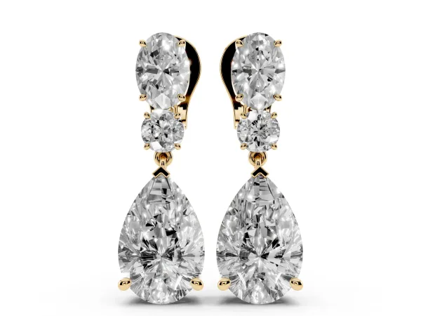 Oval, Round and Pear Diamond Huggie Drop Earrings Yellow gold