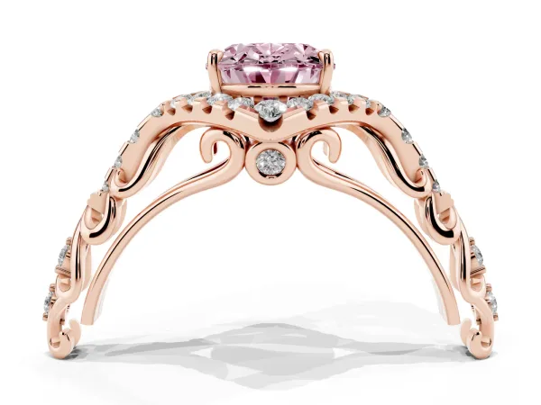 Fancy Pink Oval Cut Diamond Solitaire Ring with Hidden Halo and Pavé Band Rose gold