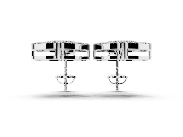 Round Halo Diamond Drop Earrings with Milgrain Bezel Setting Silver