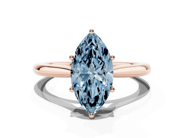 Fancy Blue Marquise Cut Cut Solitaire Ring with Cathedral Band and Four-Prong Setting Rose gold