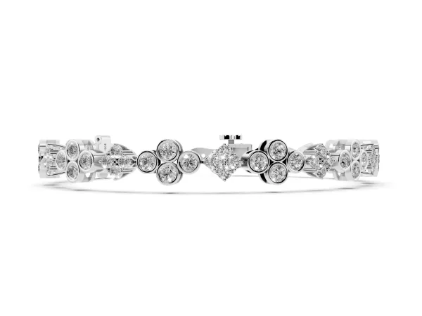 Round Diamond Cluster Tennis Bracelet with Bezel Setting and Four-Prong Clasp Silver