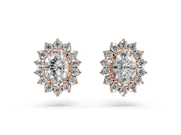 Oval Diamond Floral Halo Stud Earrings Rose gold