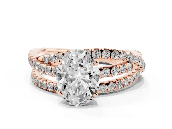 Oval Cut Solitaire Twist Band with Pavé Setting and Four-Prong Setting Rose gold