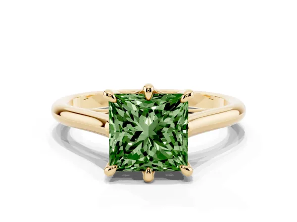 Fancy Green Princess Cut Solitaire Engagement Ring with Six-Prong Setting and Classic Band Yellow gold