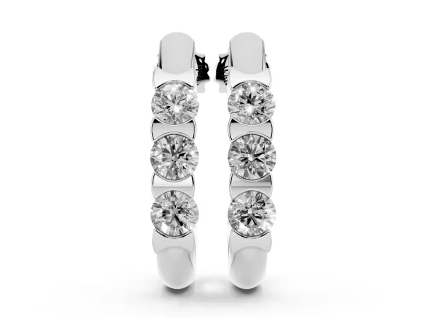 Channel Set Round Diamond Hoop Earrings with Claw Prong Setting Silver