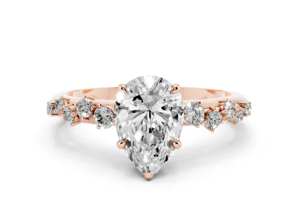 Pear Cut Diamond Cluster Prong-Set Solitaire Ring Rose gold