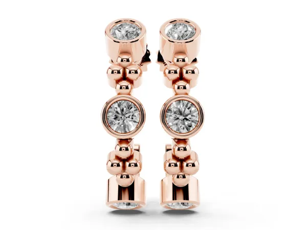 Bezel Set Round Diamond Beaded Hoop Earrings Rose gold
