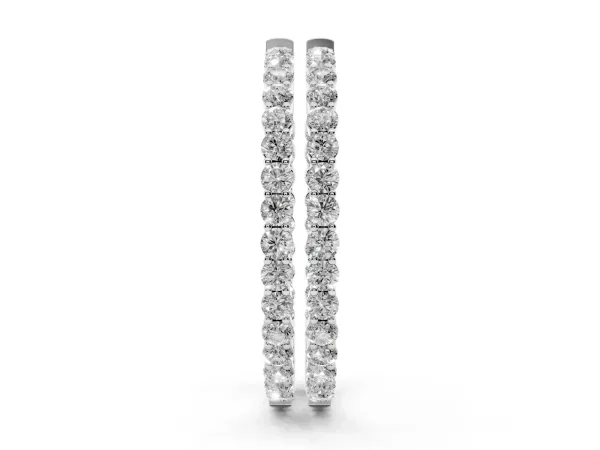 Round Diamond Eternity Hoop Earrings with Pavé Setting and Shared Prong Silver