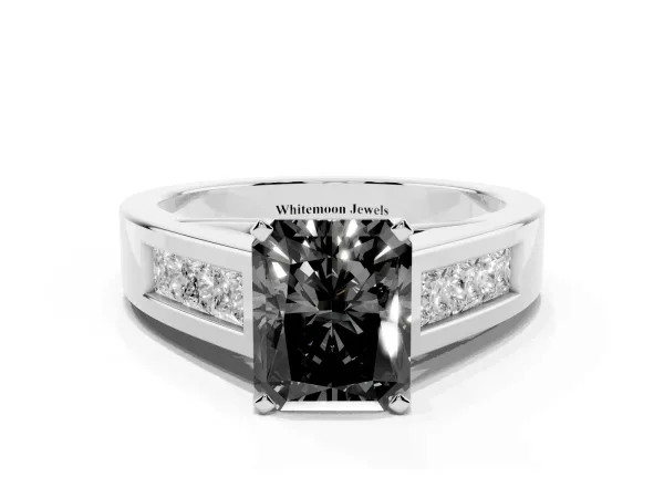 Fancy Black Radiant Cut Cut Channel Set Solitaire Ring with Four-Prong Setting Platinum