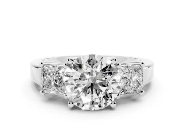 Three-Stone Round Cut Cut Solitaire Ring with Prong Setting Platinum