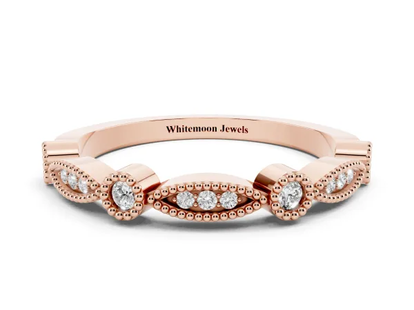 Milgrain Bezel and Marquise Diamond Band Rose gold
