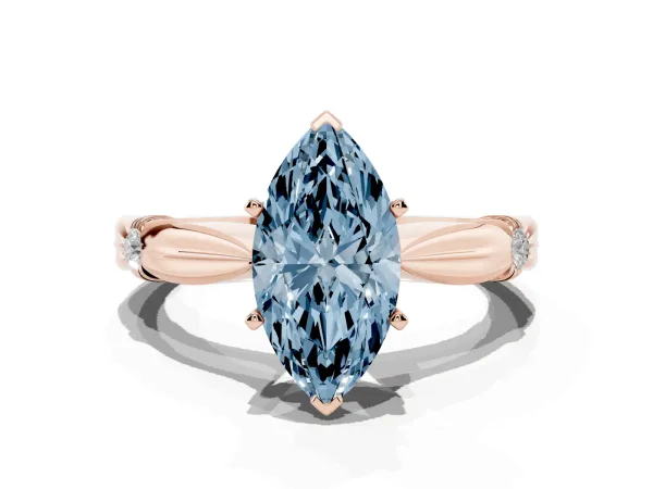 Fancy Blue Marquise Cut Solitaire Diamond Twisted Band with Four-Prong Setting Rose gold