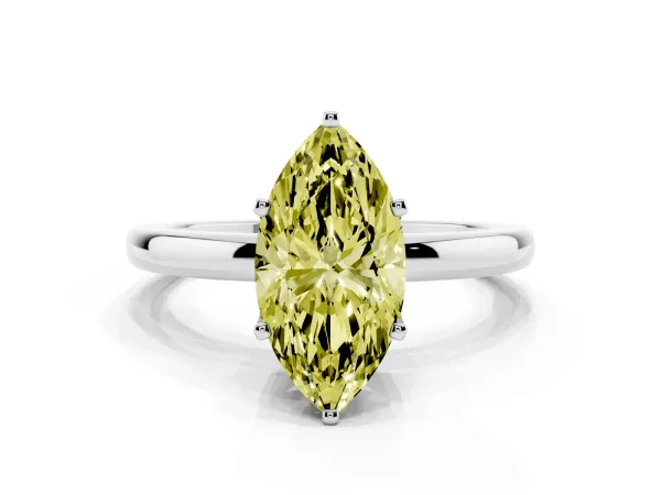 Fancy Yellow Marquise Cut Solitaire Diamond Ring with Six-Prong Setting on a Classic Band White gold
