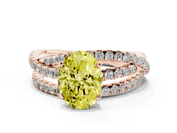 Fancy Yellow Oval Cut Solitaire Twist Band with Pavé Setting and Four-Prong Setting Rose gold
