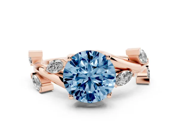Fancy Blue Round Cut Solitaire Twisted Band Marquise Accent Prong Setting Ring Rose gold