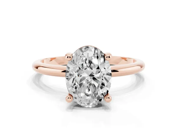 Oval Cut Solitaire Diamond Ring with 4-Prong Setting on a Classic Band Rose gold