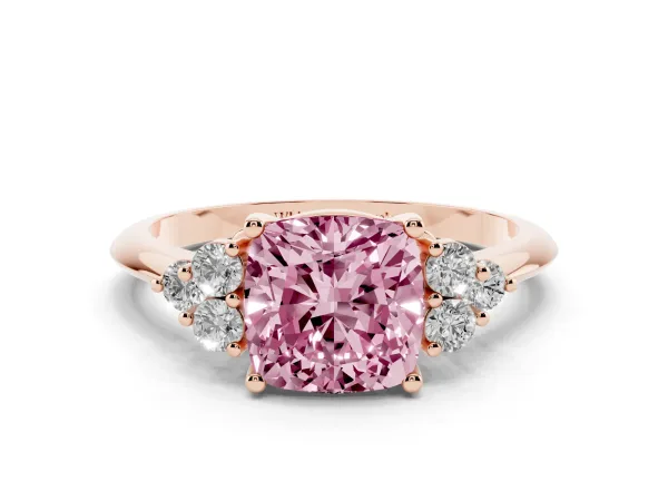 Fancy Pink Cushion Cut Cut Diamond Cluster Ring with Solitaire Band and Four-Prong Setting Rose gold