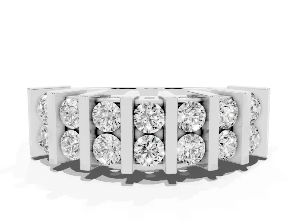 Channel Set Round Diamond Step Band with Bar Prong Setting White gold