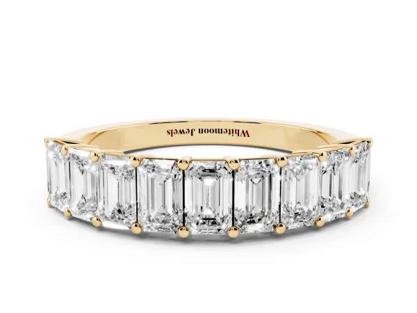 Emerald Cut Diamond Prong-Set Eternity Band Yellow gold