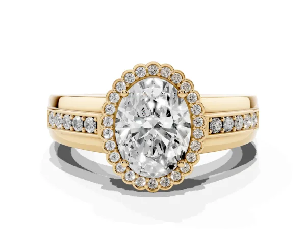 Oval Cut Cut Halo Pave Band Four-Prong Ring Yellow gold