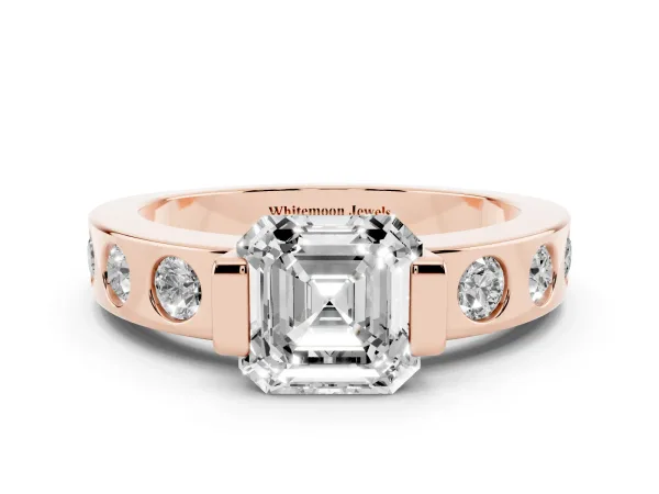 Asscher Cut Brilliant Channel-Set Diamond Ring with Bezel Prong Setting Rose gold
