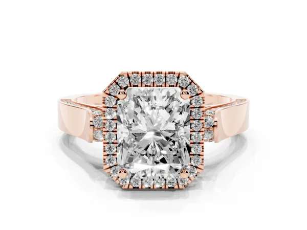 Radiant Cut Halo Pave Split Shank Prong Setting Ring Rose gold