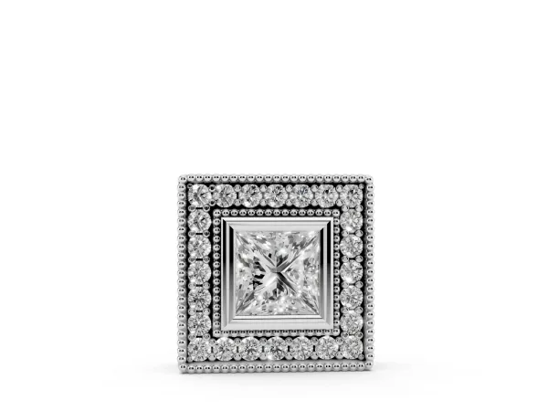 Square Halo Princess Cut Pendant with Bezel Setting Silver
