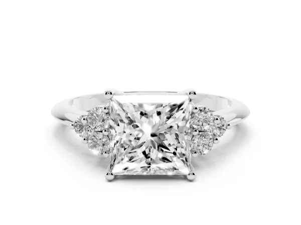 Princess Cut Cut Diamond Cluster Ring with Solitaire Band and Four-Prong Setting White gold