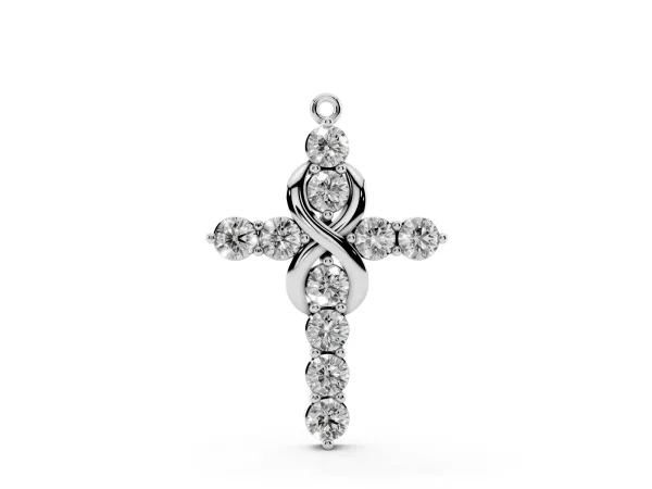 Round Diamond Prong Set Infinity Cross Pendant Silver