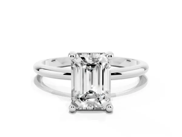 Emerald Cut Solitaire Diamond Ring with 4-Prong Setting on a Classic Band Platinum